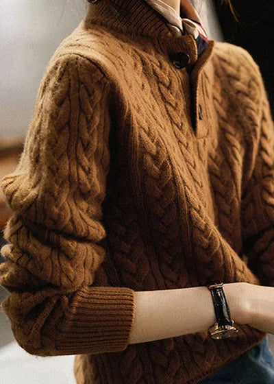 Chunky Long Sleeve Turtleneck Sweater with Button Detail