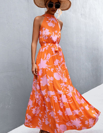 Sleeveless dress with summer print