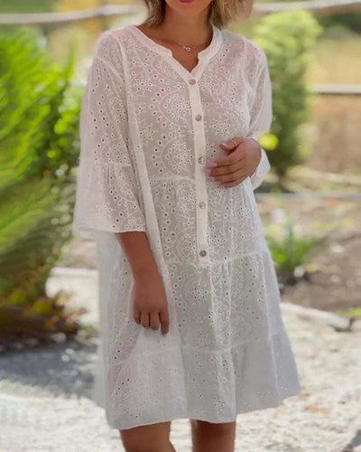 Lara - Solid Color Festive Lace Swing Dress