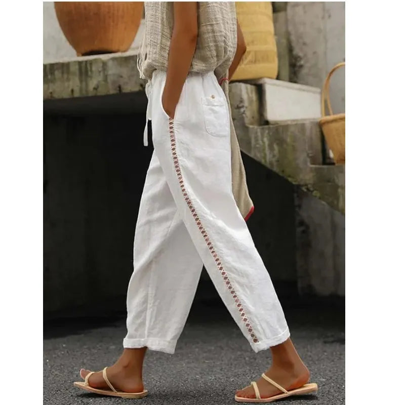 Mariam - Women's Casual Solid Color Trousers with Lace Details