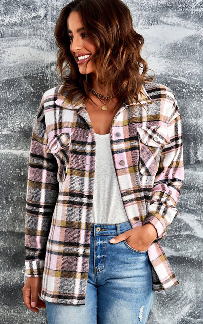 Cozy Plaid Jacket with Buttons and Pockets
