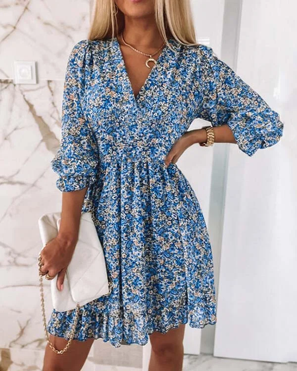 Marta - Short-sleeved floral dress with bohemian print
