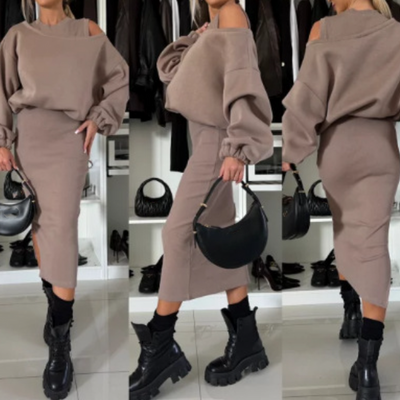 Women's Sleeveless Sweatshirt and Dress Set: Elegance and Comfort in 2 Pieces