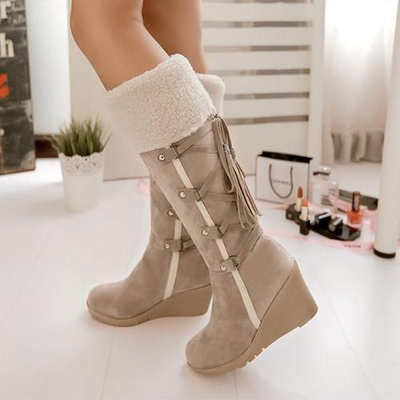 Warm Wedge Heel Tall Snow Boots for Cold Days