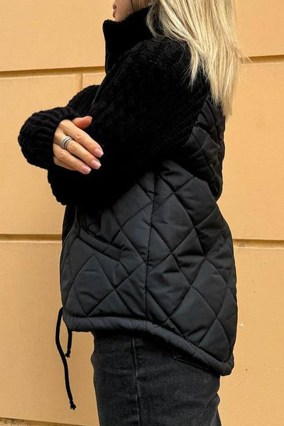 Women's casual solid color zipper jacket with contrast patchwork