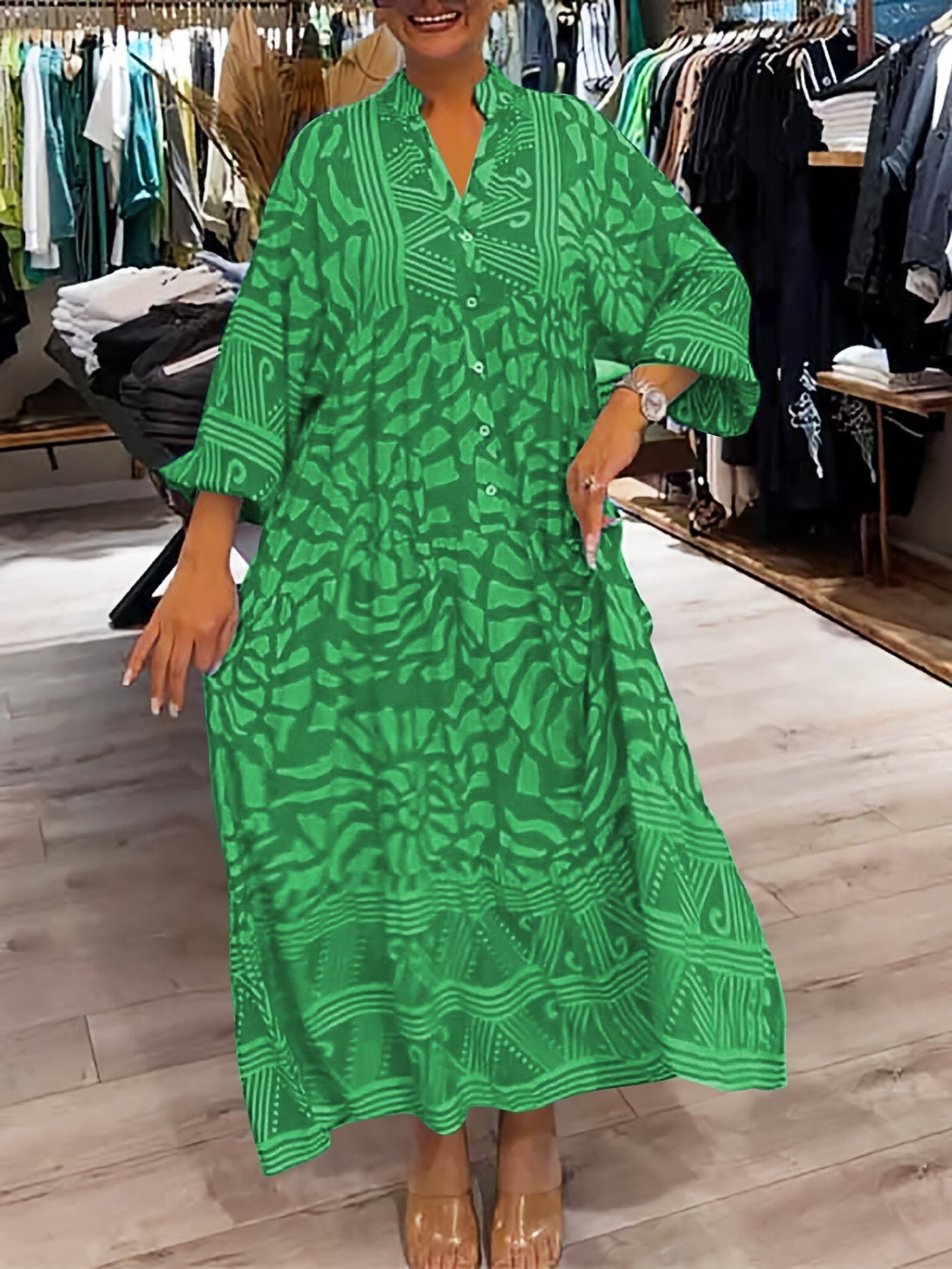 Victoria - Printed V-neck dress
