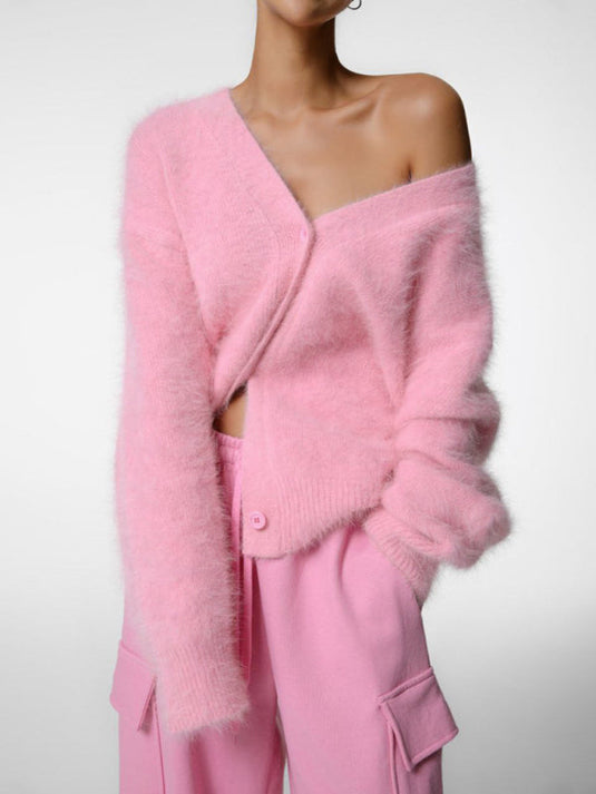 Fredis - Women's Lazy Loose Long Sleeve V-Neck Knit Cardigan
