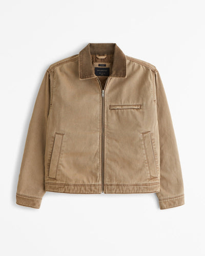 Cropped Work Jacket with Zipper