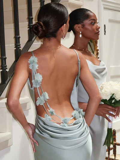 Elegant long evening dress for women with open back and sophisticated design