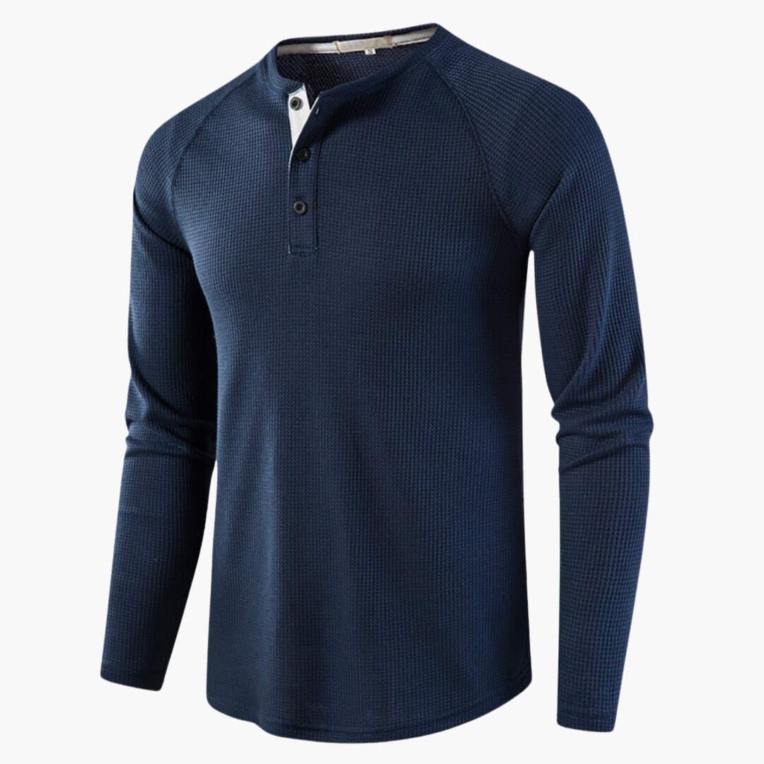 Men's T-shirt with mid-chest button closure and long sleeves for a modern style