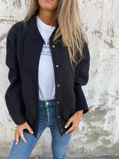 Casual Round Neck Jacket - Single Button Design for Daily Wear
