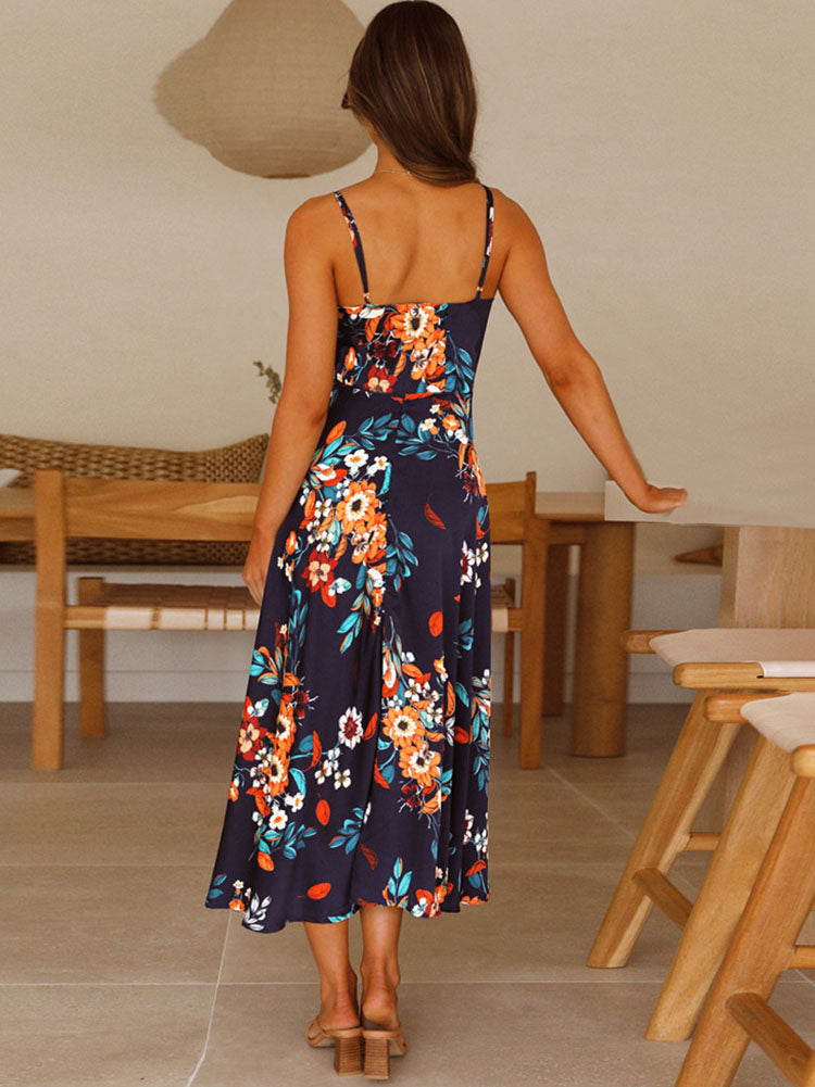 Domenica - Backless V-neck floral print maxi dresses
