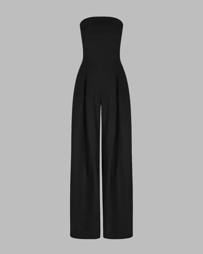 Elegant strapless evening jumpsuit with wide-legged trousers for events and parties