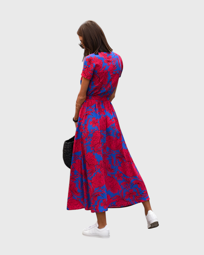 Elegant long dress with short sleeves and belt for special occasions
