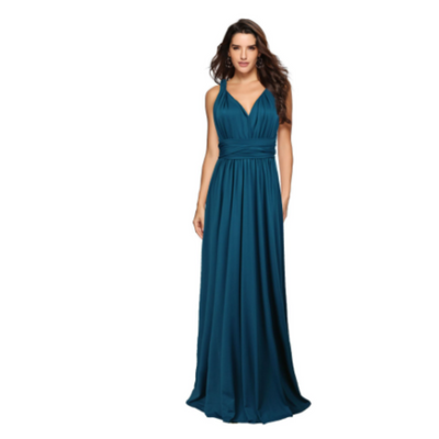 Elegant long sleeveless evening dress with open back