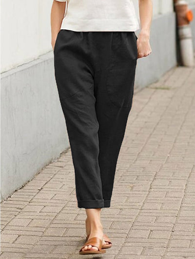 Lucia - Women's Loose Solid Color Cotton Linen Pocket Harem Pants