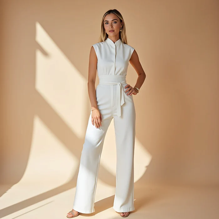 Sleeveless belted jumpsuit for a modern and versatile style