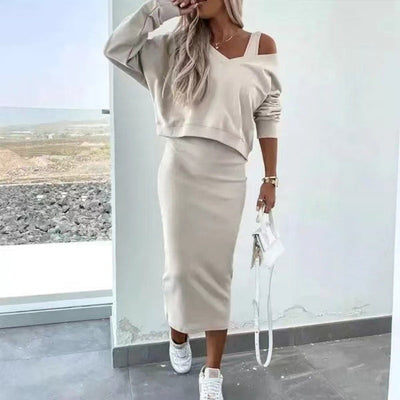 Style and comfort: Two-piece with sleeveless dress and loose sweater