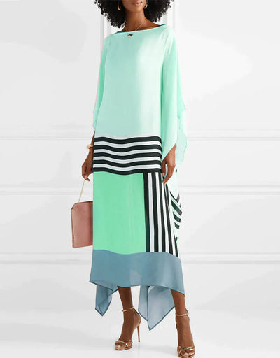 Modern batwing midi dress with elegant geometric print