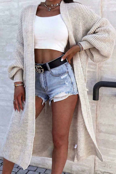 Long Cardigan with Dropped Shoulders and Wide Sleeves with Pockets