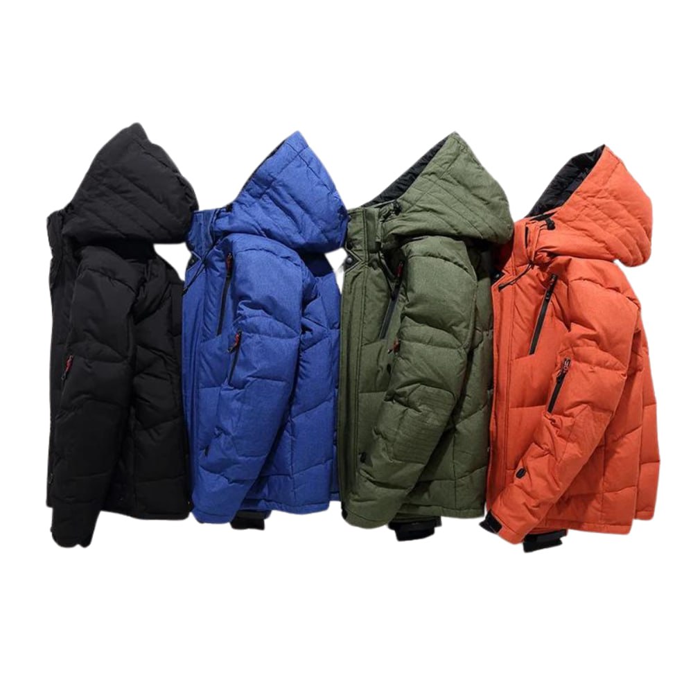 Warm winter windbreaker with hood and pockets