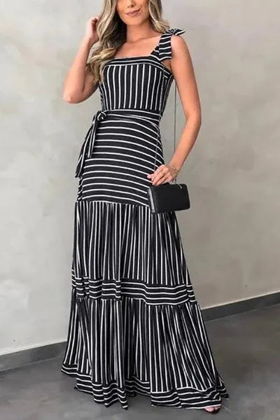 Alba - Long dress with belt and striped bow