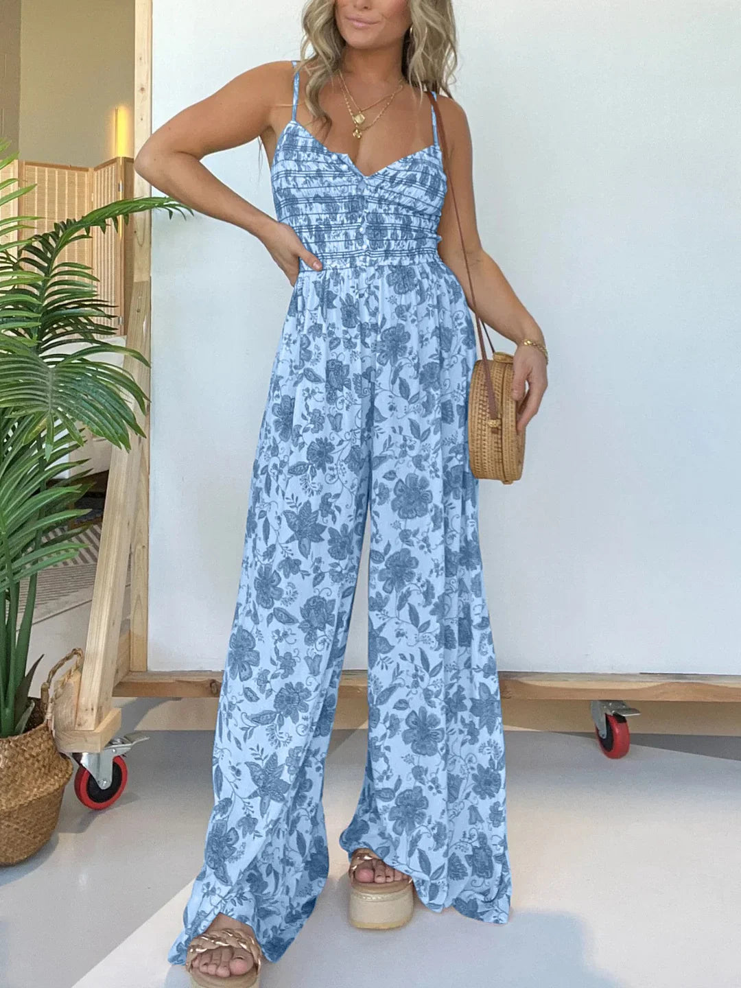 Judith - Floral Strappy Wide Leg Jumpsuit