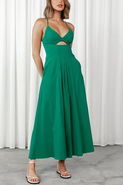 Gina - Open Back Maxi Dress with V-Neckline