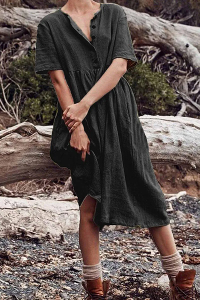 Mia - Casual Solid Color Patchwork Dresses with O-Neck and A-Line