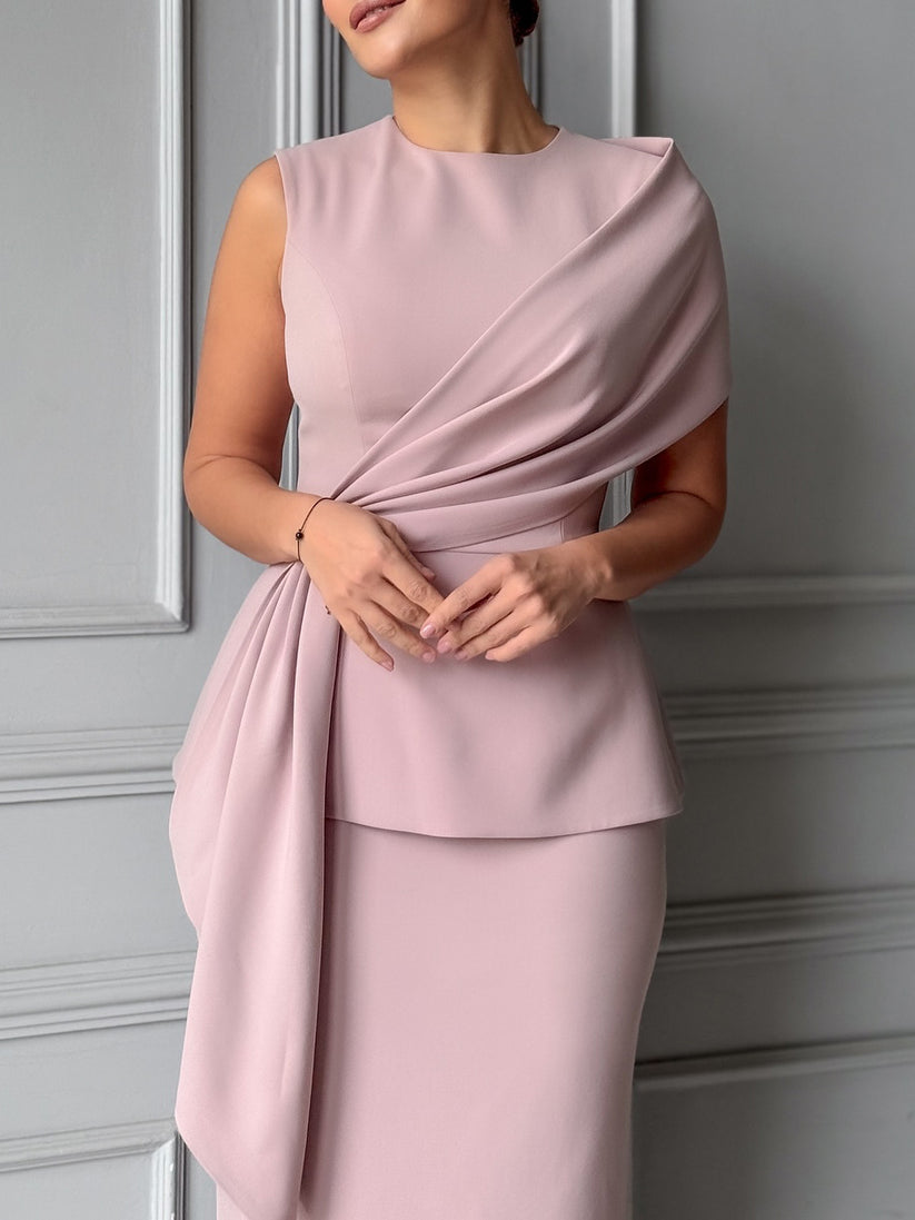 Sleeveless round neck top and high waist wrap skirt set