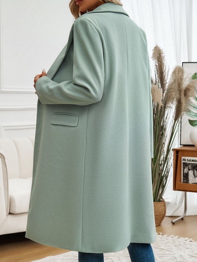Women's long coat with pockets, collar and long sleeves