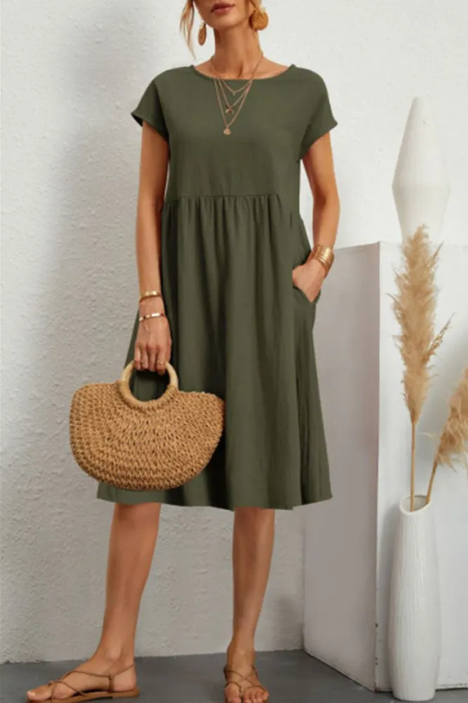 Melanie - Casual Solid Patchwork Dress with O-Neck and Short A-Line Sleeves