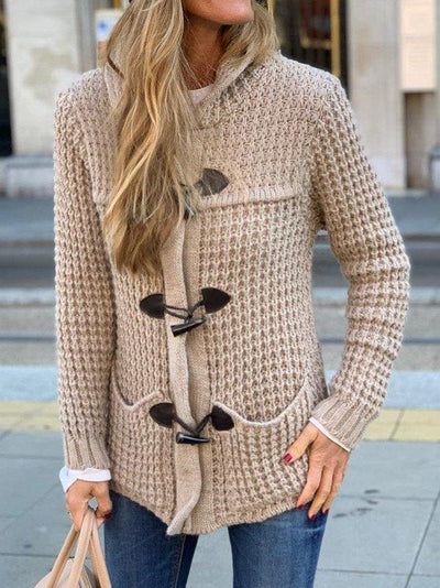 Comfortable hooded cardigan with unique closures