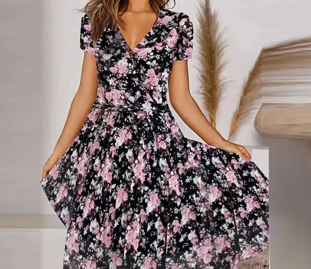 Delia - Elegant Retro V-Neck Dress