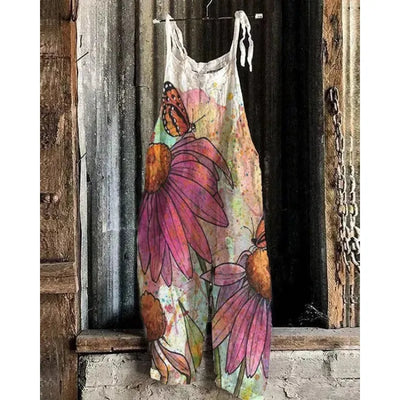 Maria - Sleeveless midi dress with Japanese floral print