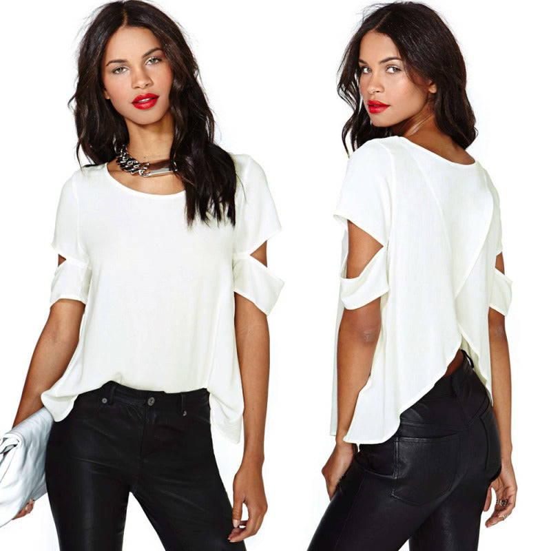 Dorothée - White shirt with open sleeves and round neck
