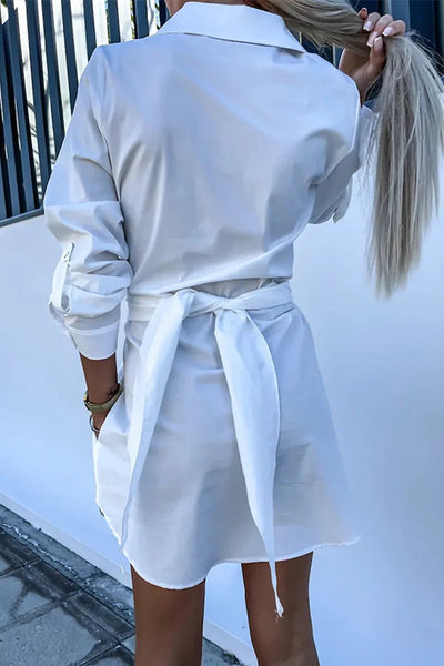 Daniela - Casual Simplicity Solid Pocket Shirt Kragen Shirt Kleid Kleider