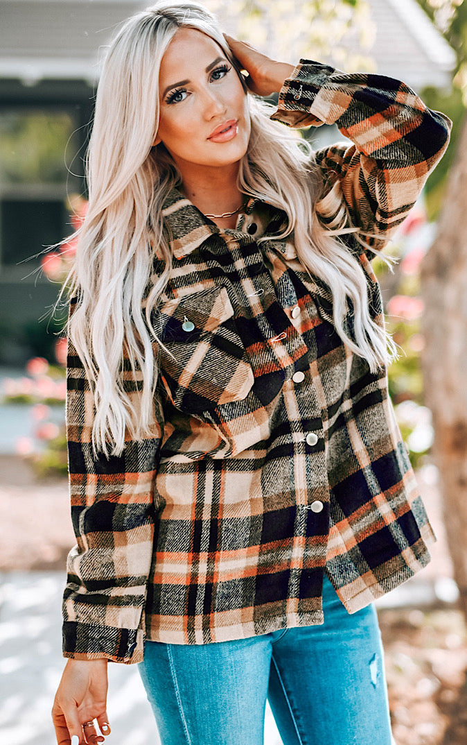 Cozy Plaid Jacket with Buttons and Pockets