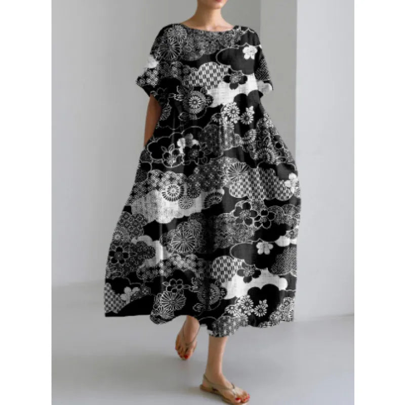 Laura - Women's Art Floral Print Pocket Tunic Dress