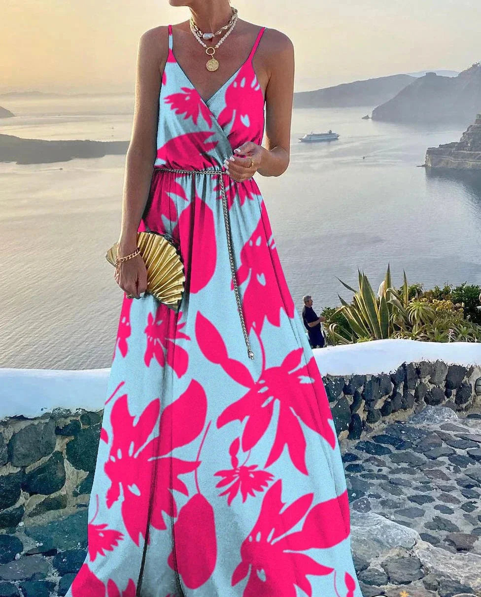 Eloise - Colorful Maxi Dress with Plunging Neckline