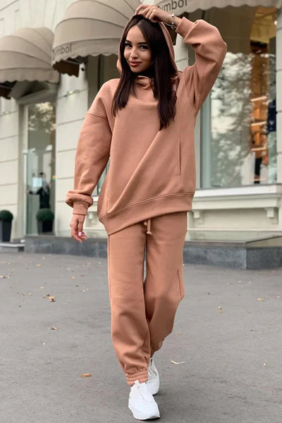 Hooded Sweatshirt and Elastic Waist Pants Set with Pockets