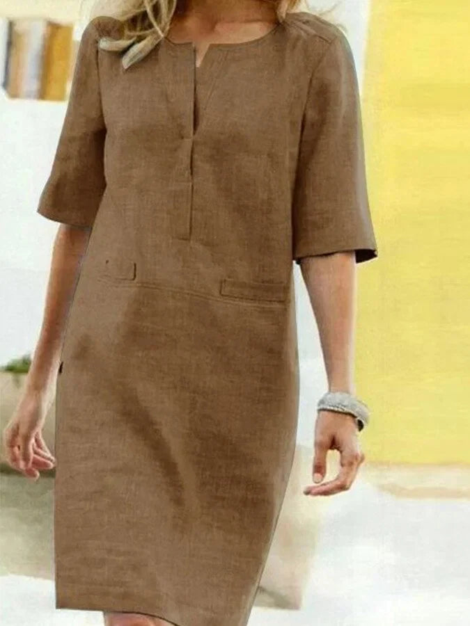 Linda - Women's Cotton Linen Short Sleeve Dress