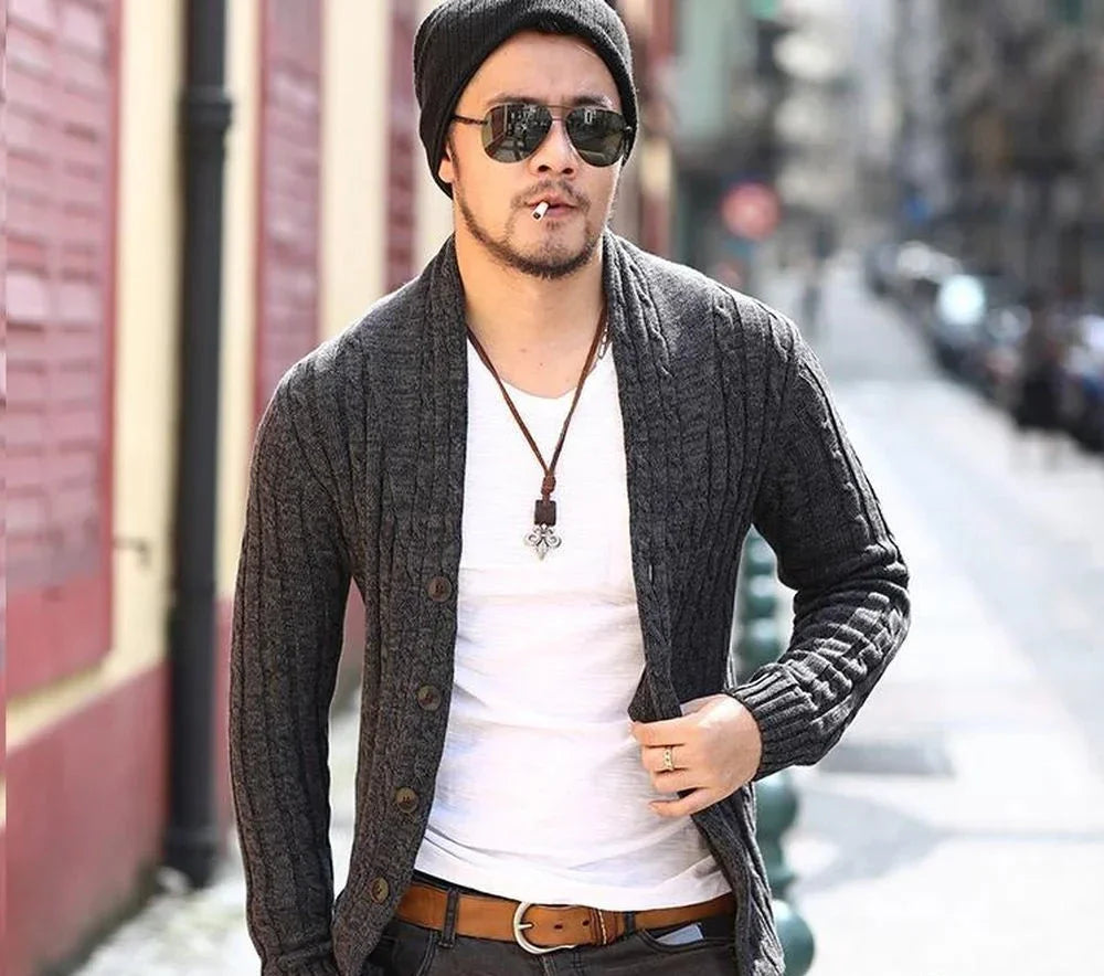 Stylish Men's Long Sleeve Cardigan Sweater Jacket