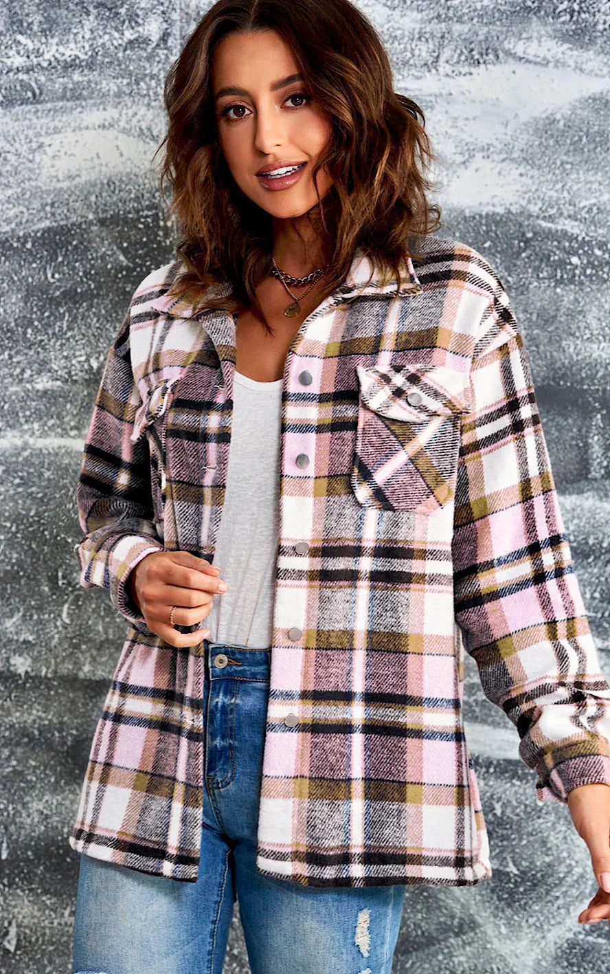 Cozy Plaid Jacket with Buttons and Pockets