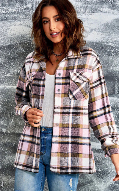 Cozy Plaid Jacket with Buttons and Pockets