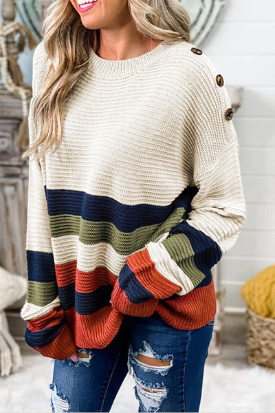 Winter New White Striped Sweater for Women