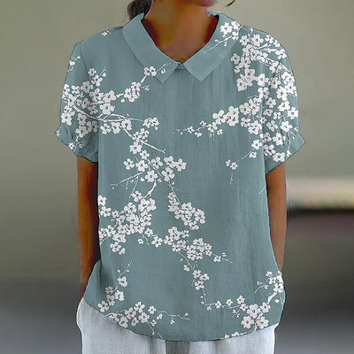 Liva - Casual Shirt with Japanese Cherry Blossom Print