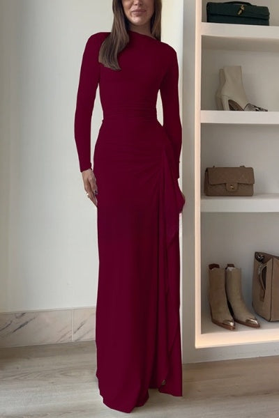 Elegant evening dress with long sleeves and draped