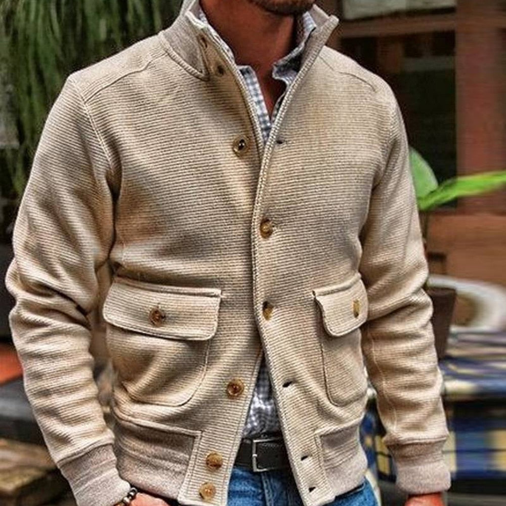 Men's classic solid color button-down jacket for autumn and winter