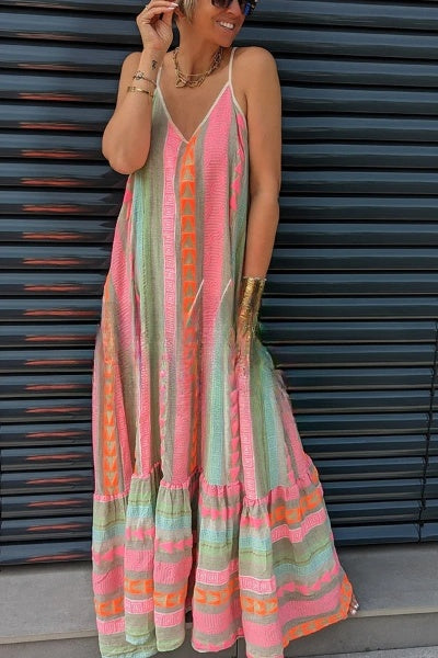 Malena - Long strap dress with print
